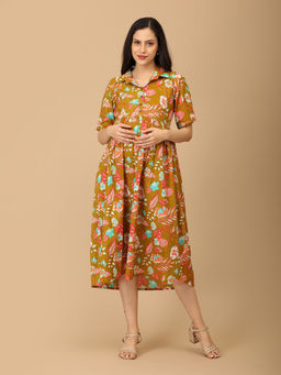 The Mom Store - Mustard Cotton In Living Color Maternity Dress