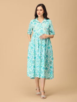 The Mom Store - Blue Cotton Pigment Pop Maternity Dress