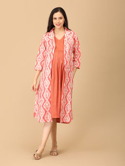 The Mom Store - Peach Cotton Please Maternity Dress with Shacket