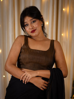 I LOVE SAREES - Brown Sleeveless U Neck Stitched Blouse For Saree