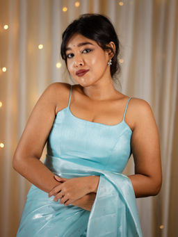 I LOVE SAREES - Pale Blue Silk Spaghetti Stitched Blouse