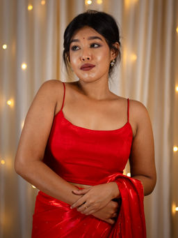 I LOVE SAREES - Red Silk Spaghetti Stitched Blouse