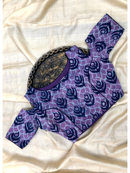 Palash - Purple Dabu Printed Cold Shoulder Cotton Stitched Blouse