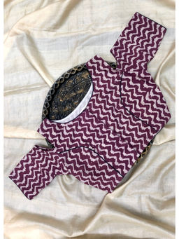 Palash - Purple Dabu Printed Cold Shoulder Cotton Stitched Blouse