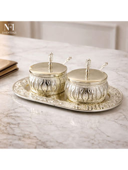 NFI Essentials - Silver Sugar Pot & Dry Fruit Container with Tray