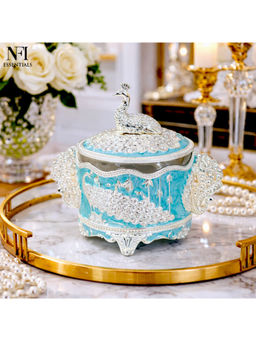 NFI Essentials - Blue Peacock Design Sugar Pot with Lid & Spoon