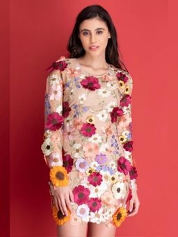 Oh Rare - Women Floral A-Line Mini Dress - Beige