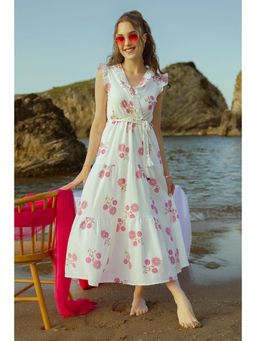 PIMU - V-Neck Midi Dress with White Floral