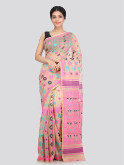 PinkLoom - Women's Soft Cotton Jamdani Saree Without Blouse Piece