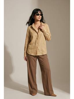 Tankori - Classic Beige Solid Linen Blend Full Sleeve Shirt