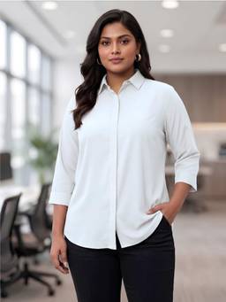 Indietoga - Women White Solid Rayon Formal Shirt