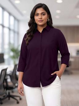 Indietoga Plus Size - Women Plus Size Purple Solid Rayon Formal Shirt