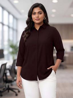Indietoga Plus Size - Women Plus Size Brown Solid Rayon Formal Shirt