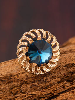 E2O - Blue Classic Adjustable Handcrafted Kundan Finger Ring
