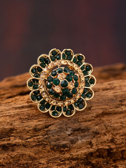 E2O - Green Classic Adjustable Handcrafted Kundan Finger Ring