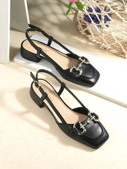 MIORAH - Majestic Women Black Casual Leather Heels