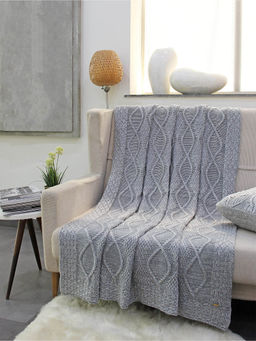 Pomme - Grey 100% Organic Cotton Cable Texture Knitted Decorative Throw