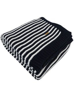 Pomme - Navy Blue 100% Organic Cotton Stripe Texture Knitted Decorative Throw