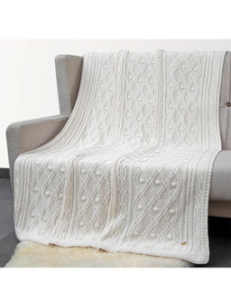 Pomme - Ivory Aran 100% Organic Cotton 3D Bubble Texture Knitted Throw
