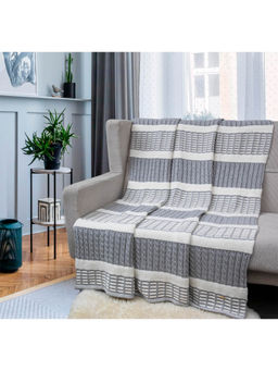 Pomme - Grey Stripes 100% Organic Cotton Cable Texture Knitted Throw