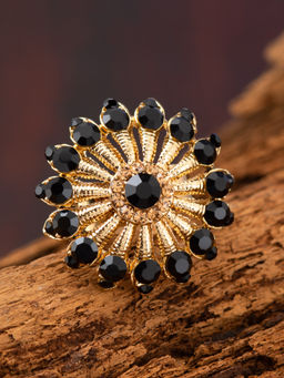 E2O - Black Classic Adjustable Handcrafted Kundan Finger Ring