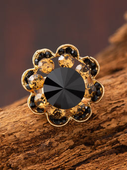E2O - Black Classic Adjustable Handcrafted Kundan Finger Ring
