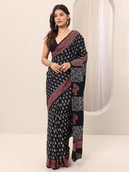 Libas - Black Ethnic Motifs Printed Saree with Unstitched Blouse