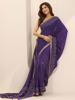 Libas - Purple Bandhani Printed Saree with Unstitched Blouse