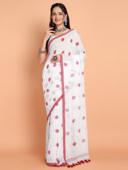 DESH BIDESH - White Traditional Soft Mulmul Bengal Printed Saree without Blouse