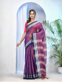 DESH BIDESH - Purple Cotton Temple Tissue Silk Handloom Saree with Unstitched Blouse