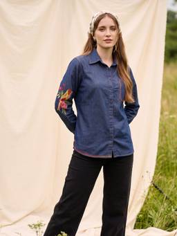 ZUMMER - Navy Blue Women's Embrioderd Denim Shirt