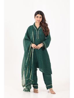 CHHAAP TILAK - Women Green Organza Textured Kurta with Pant and Dupatta