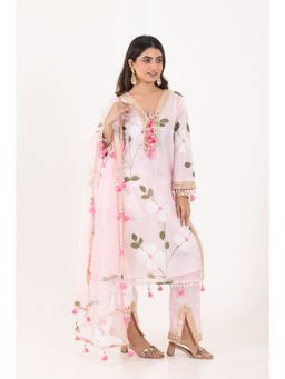 CHHAAP TILAK - Women Pink Organza Embellished Kurta with Pant and Dupatta