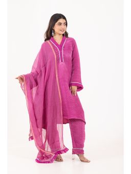 CHHAAP TILAK - Women Pink Organza Textured Kurta with Pant and Dupatta