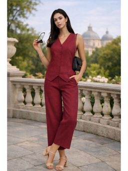 MYSHKA - Women Mauve Linen Solid Co-Ord Set