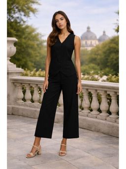 MYSHKA - Women Black Linen Solid Co-Ord Set
