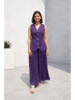 MYSHKA - Women Purple Linen Solid Co-Ord Set