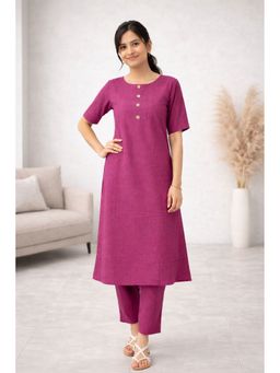 MYSHKA - Women Mauve Linen Solid Co-Ord Set