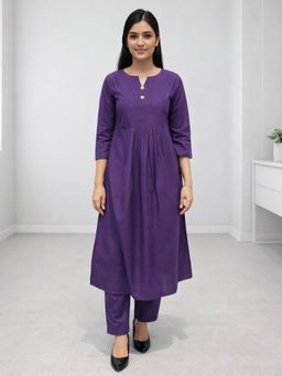 MYSHKA - Women Purple Linen Solid Co-Ord Set