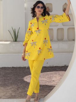 Sooti Syahi - Women Yellow Cotton Floral Co-Ord Set