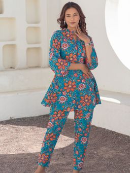Sooti Syahi - Women Blue Cotton Floral Co-Ord Set