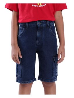RARE ONES - Kids Bhero Dark Blue Cotton Solid Button and Zip Closure Regular Fit Shorts