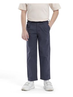 RARE ONES - Kids Tino Navy Cotton Plain Button and Zip Closure Regular Fit Trouser