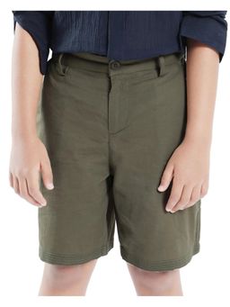 RARE ONES - Kids Kyte-B Olive Cotton Button and Zip Closure Solid Regular Fit Shorts