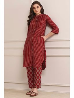 Biba - Red Stripes Kurta (Set of 2)