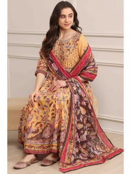 Biba - Yellow Printed Anarkali (Set of 3)