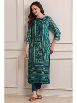 Biba - Women Turquoise Printed Kurta