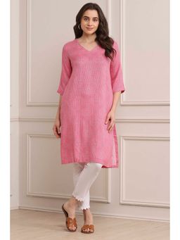 Biba - Womens Pink Printed Viscose Straight Kurta