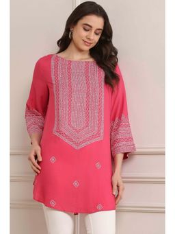 Biba - Women Pink Printed Rayon Straight Kurti