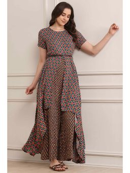 Biba - Womens Indigo Printed Rayon Straight Jumpsuit